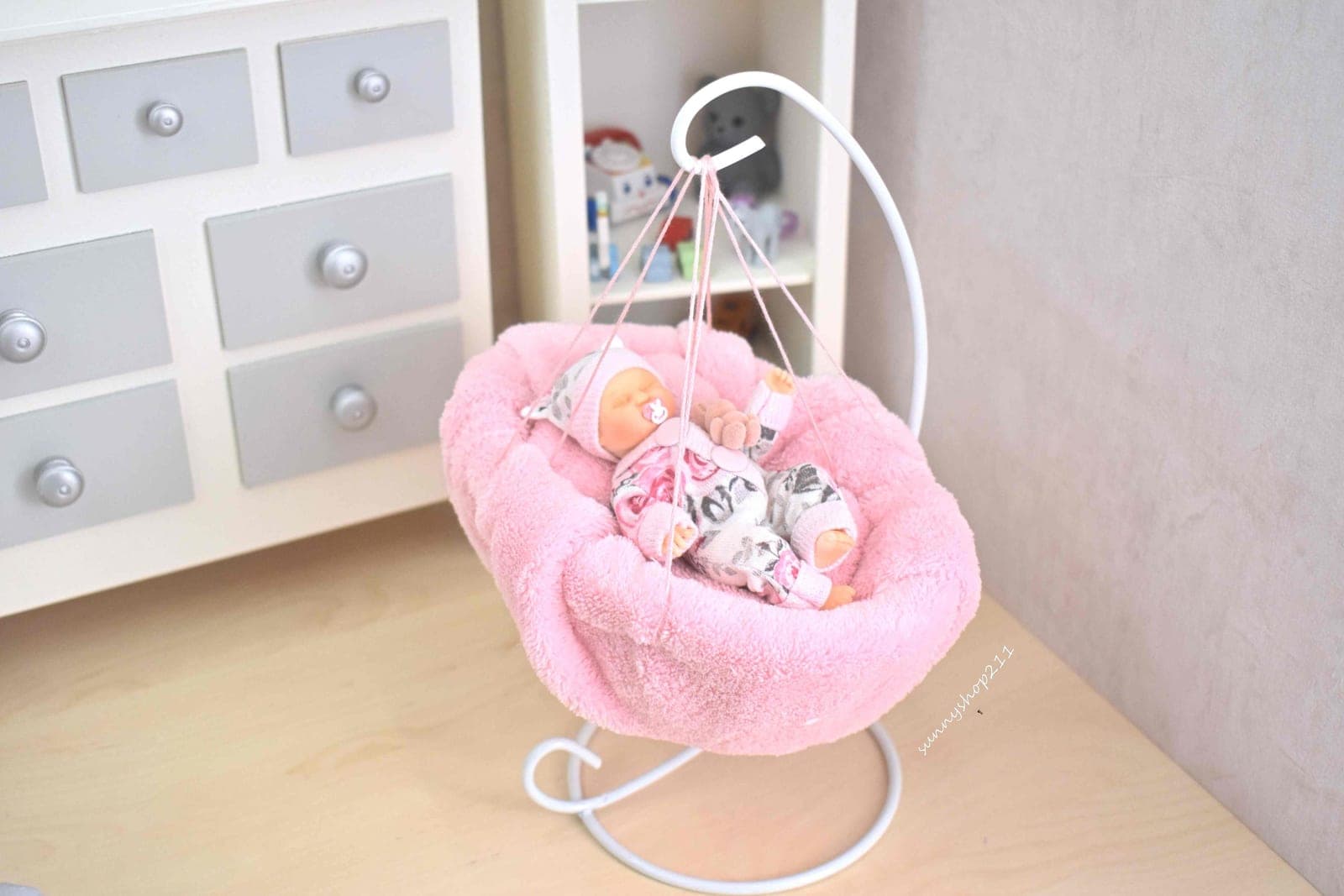 Lit nid suspendu miniature bjd baby, pukifee, lati Yellow, Nappy choo.