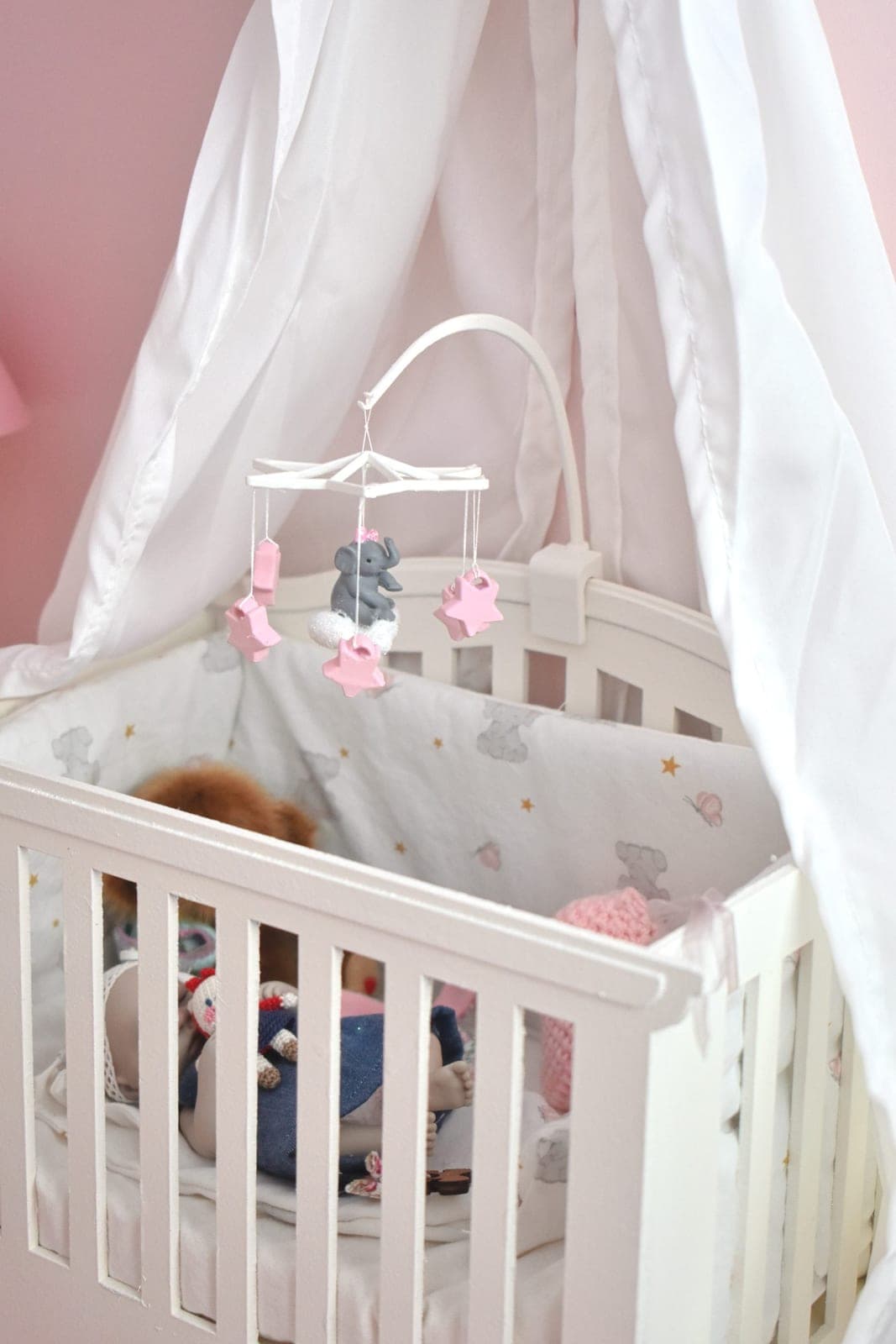 🐘 Miniature elephant mobile - Baby nursery accessory BJD
