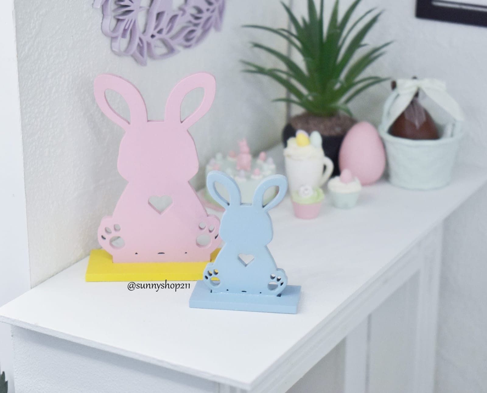 Décoration de pâques lapin cœur miniature 1/8, 1/6, 1/4