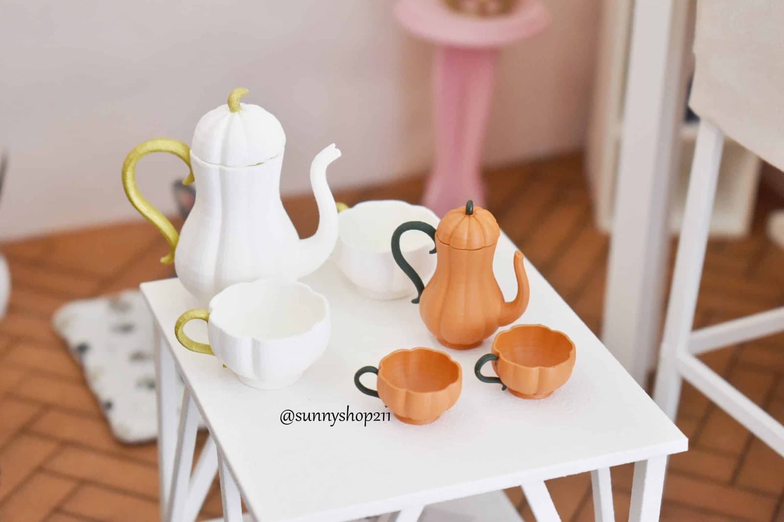 Ensemble théière & tasses citrouille – Miniature 1/6 & 1/4
