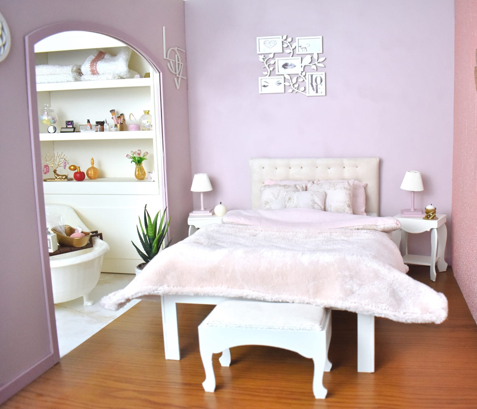 double bed 1/4 miniature minifee, diorama roomdoll