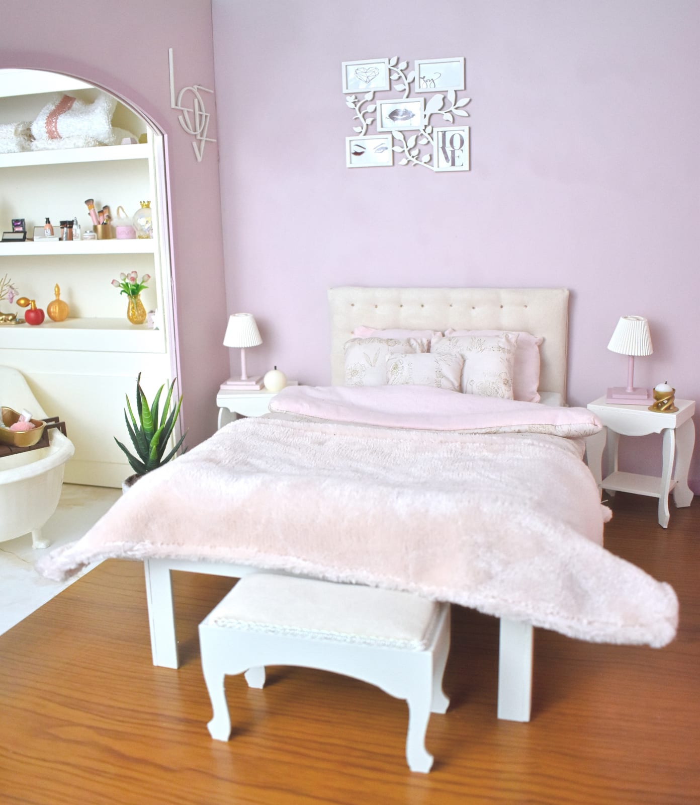 double bed 1/4 miniature minifee, diorama roomdoll