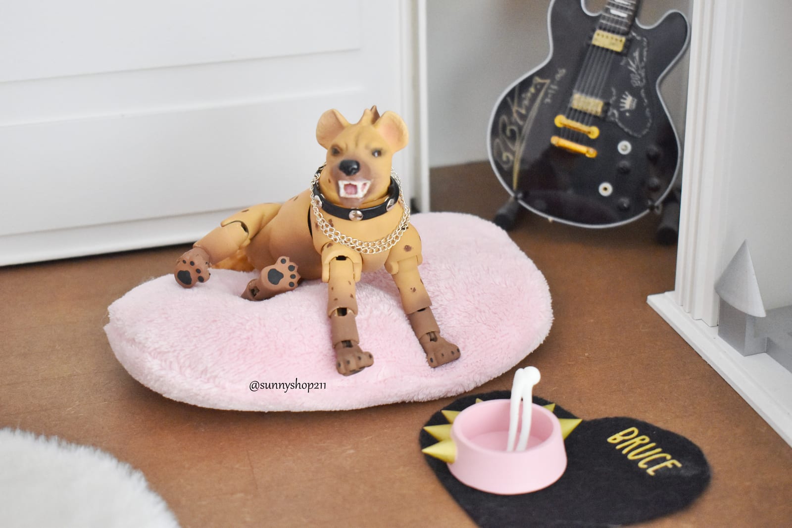 Plush hyena-dog rug for miniature BJD diorama